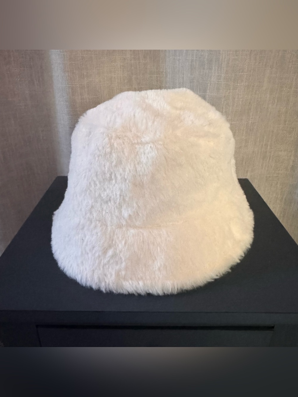 Pure white fuzzy furry bucket hat